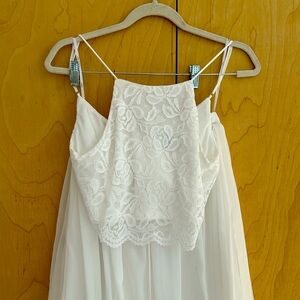 White set cropped top + long skirt